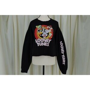 WBEI Women's Looney Tunes Classic Cartoon Graphic Black Crop Sweatshirt Size XL